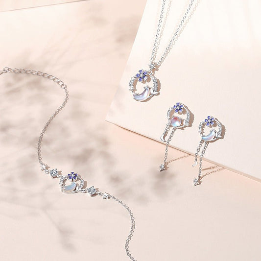 Earrings Necklaces 925 Sterling Silver Flower Ring Jewelry Set - LOVIISA