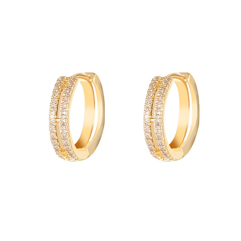 Elegant gold plated pave double row diamond hoop earrings - LOVIISA