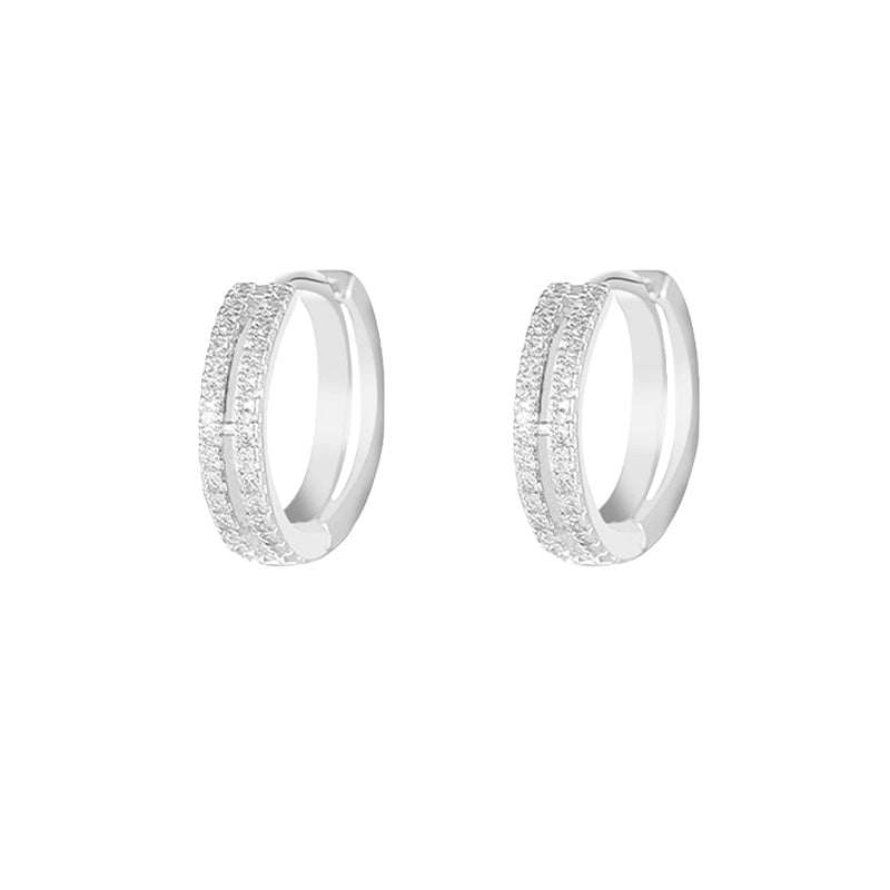 Elegant gold plated pave double row diamond hoop earrings - LOVIISA