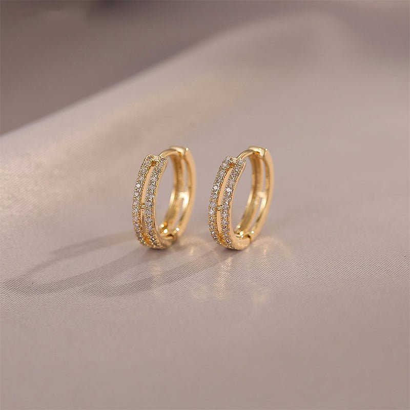 Elegant gold plated pave double row diamond hoop earrings - LOVIISA