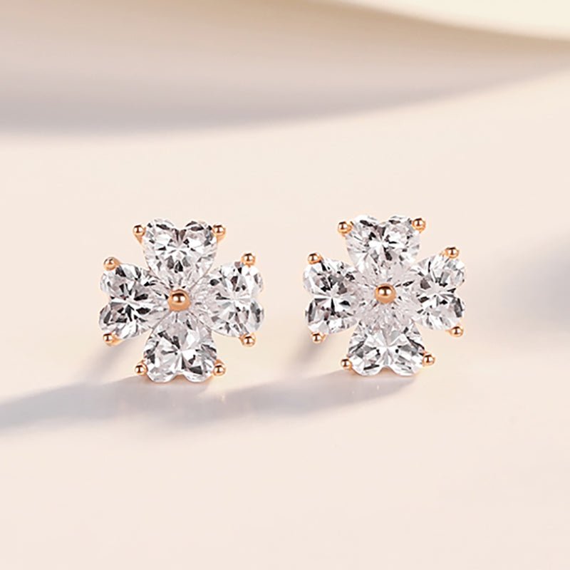 Jewelry 18k Gold Zircon Four Leaf Clover Stud Earring - LOVIISA