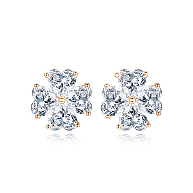 Jewelry 18k Gold Zircon Four Leaf Clover Stud Earring - LOVIISA