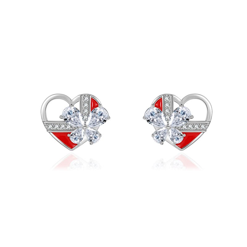 Jewelry 925 Silver Female Earring Hollow Red Heart - LOVIISA