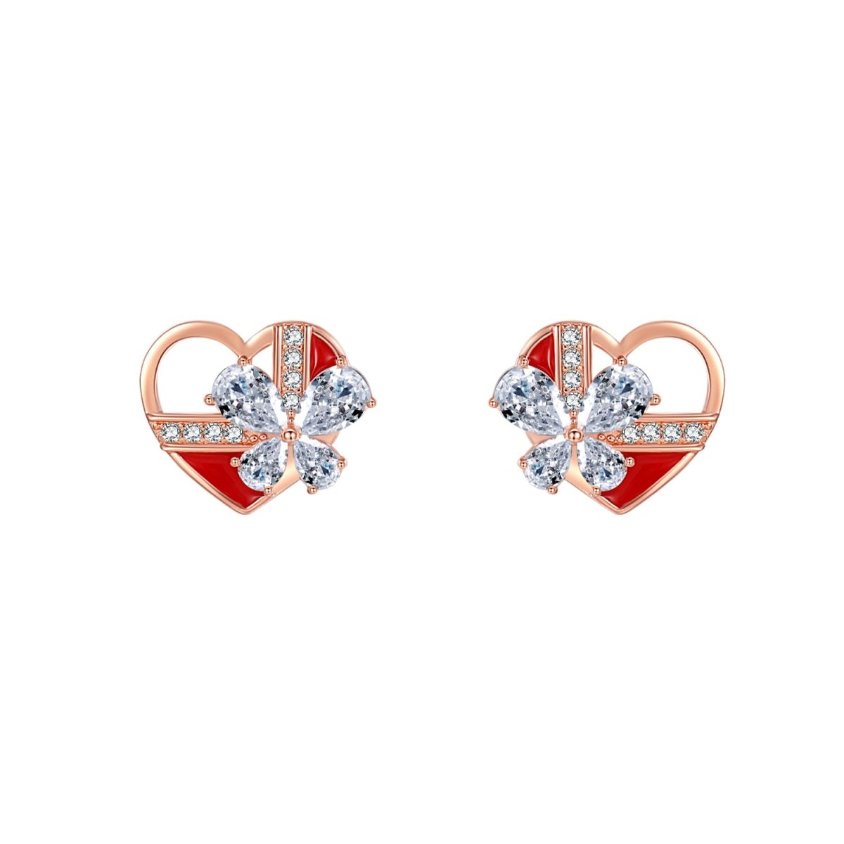 Jewelry 925 Silver Female Earring Hollow Red Heart - LOVIISA