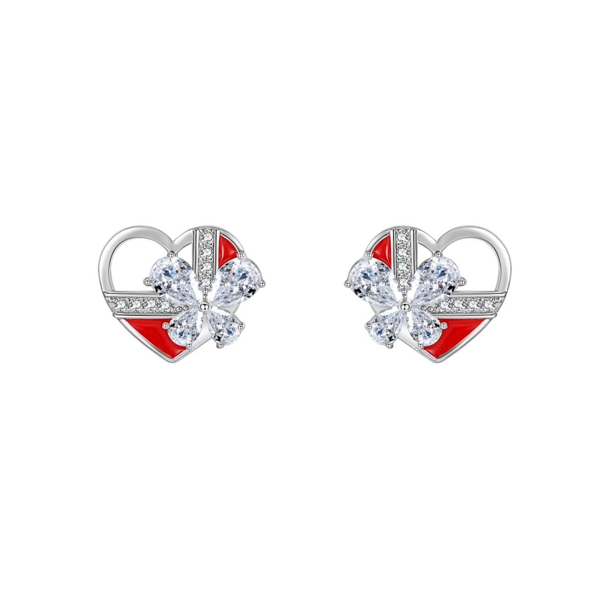 Jewelry 925 Silver Female Earring Hollow Red Heart - LOVIISA