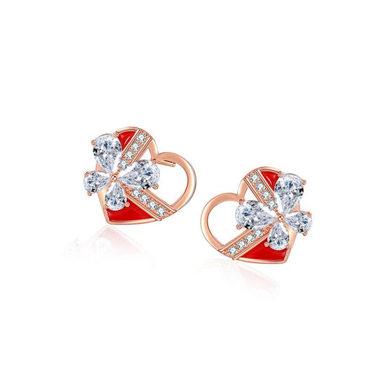 Jewelry 925 Silver Female Earring Hollow Red Heart - LOVIISA