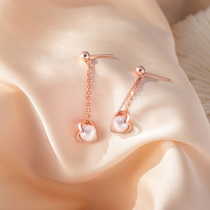 Jewelry 925 Silver Gold Plated Heart Pearl Drop Earrings - LOVIISA