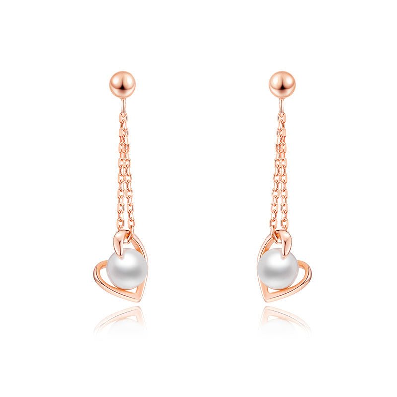 Jewelry 925 Silver Gold Plated Heart Pearl Drop Earrings - LOVIISA