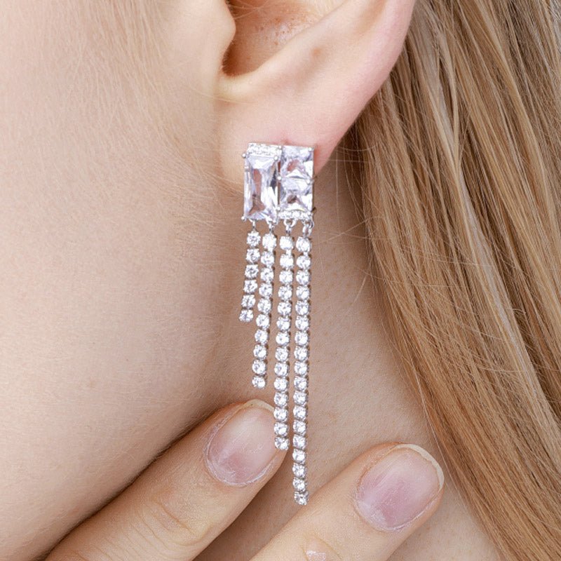 OEM&ODM Charm Jewelry Selling Tassel Earrings Rectangle Zircon Stone Earrings Jewelry - LOVIISA