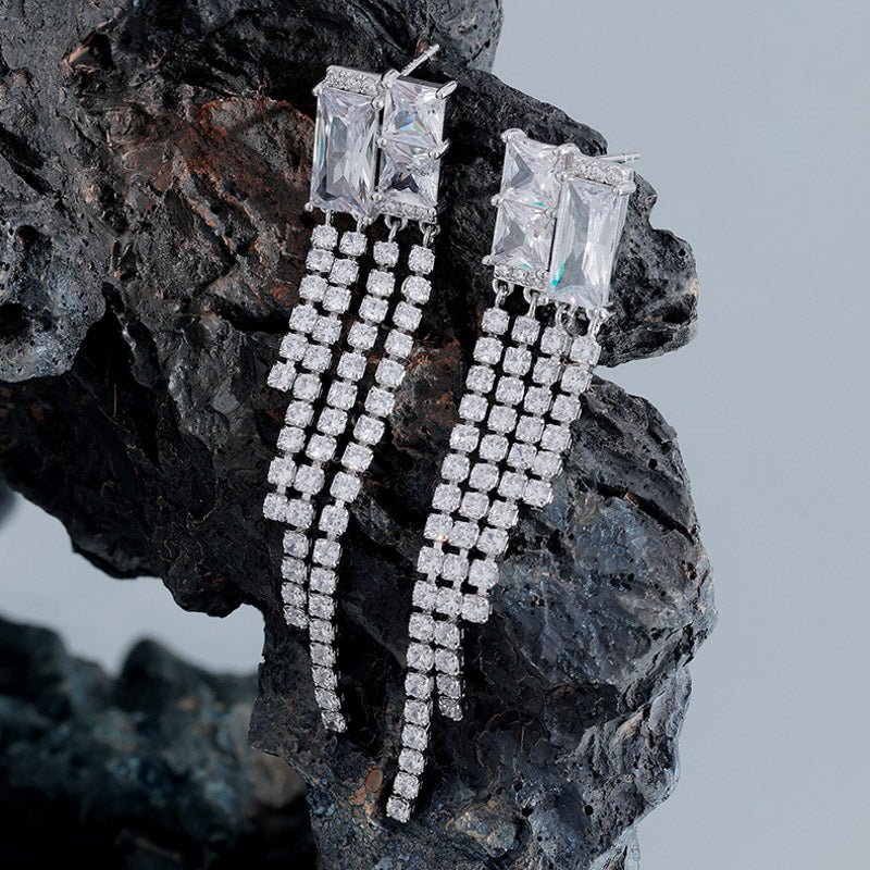 OEM&ODM Charm Jewelry Selling Tassel Earrings Rectangle Zircon Stone Earrings Jewelry - LOVIISA