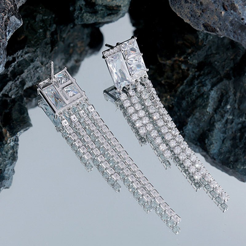 OEM&ODM Charm Jewelry Selling Tassel Earrings Rectangle Zircon Stone Earrings Jewelry - LOVIISA