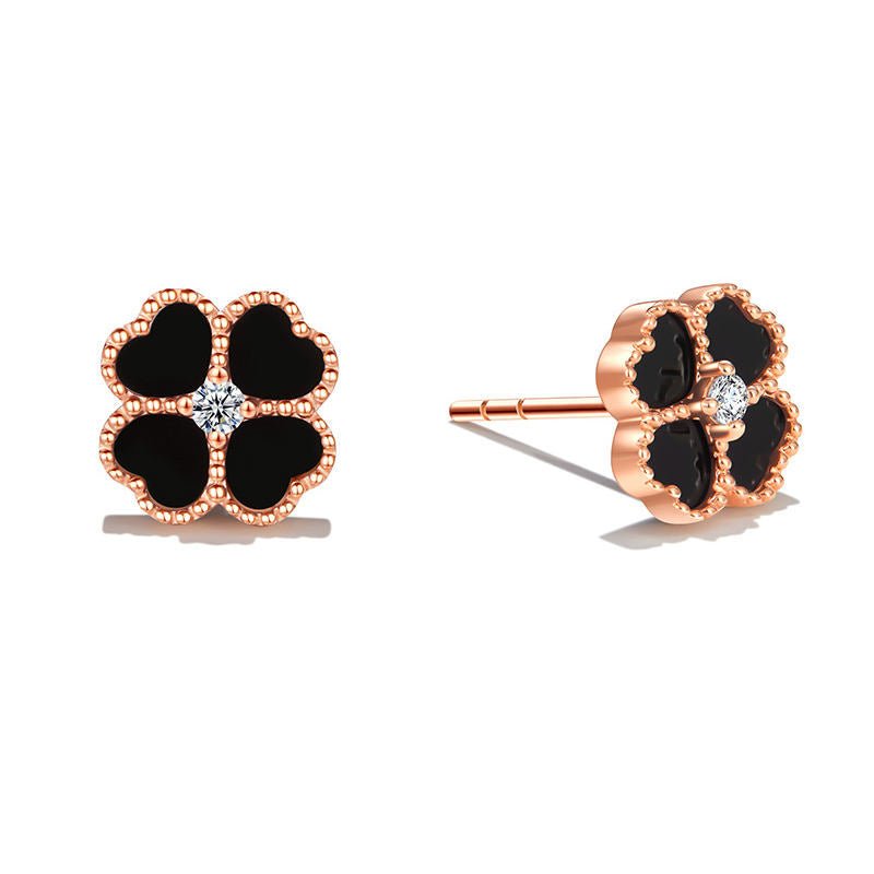 Real 18K Solid Gold Jewelry Clover Stud Earrings - LOVIISA