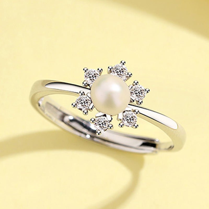 Rings 925 Silver Snowflower Rings Pearl Adjustable Rings - LOVIISA