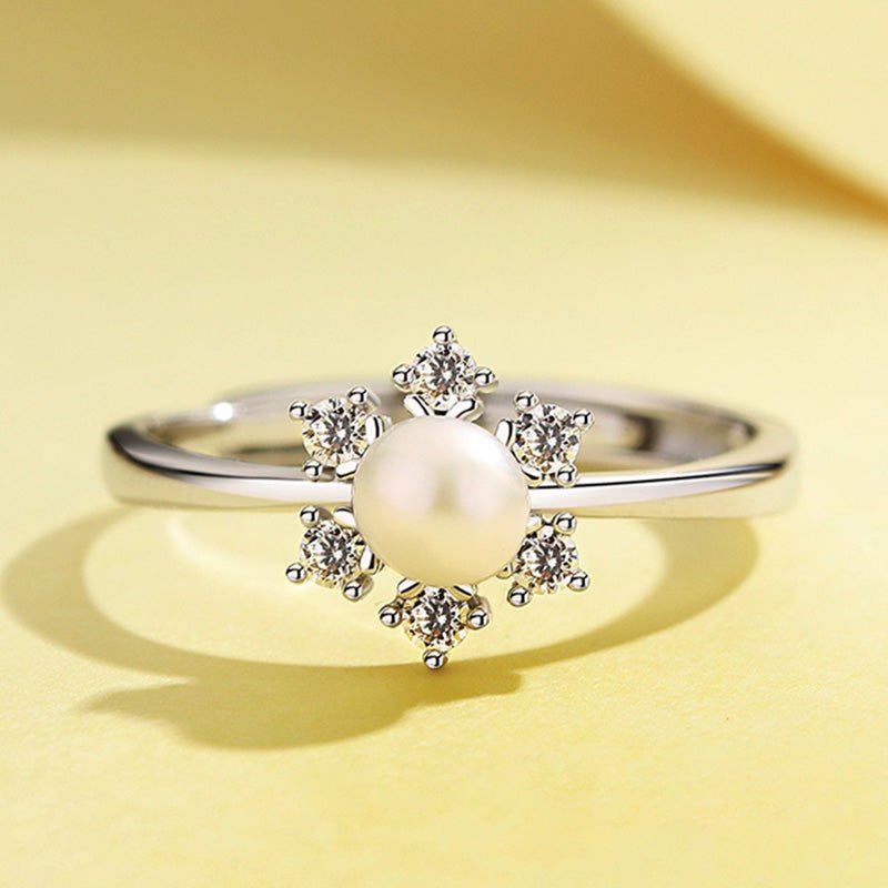 Rings 925 Silver Snowflower Rings Pearl Adjustable Rings - LOVIISA