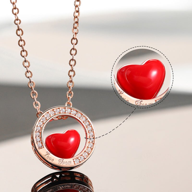 S925 Sterling Silver Necklace Red Heart Pendant Heart- - LOVIISA