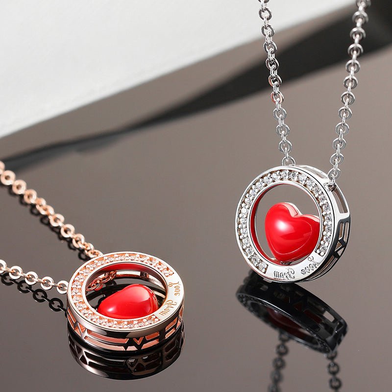 S925 Sterling Silver Necklace Red Heart Pendant Heart- - LOVIISA