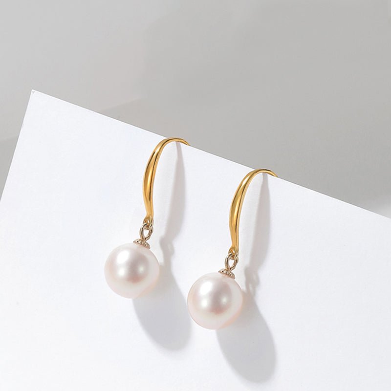 Solid 18K gold earring pearl earring real gold round pearl real gold jewelry - LOVIISA