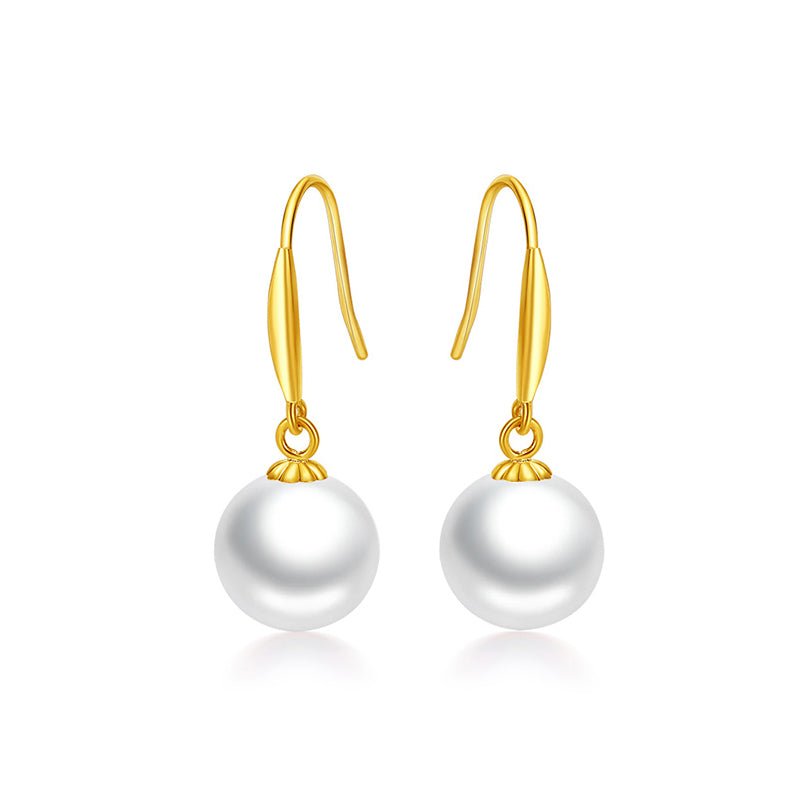 Solid 18K gold earring pearl earring real gold round pearl real gold jewelry - LOVIISA