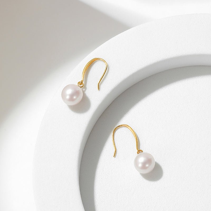 Solid 18K gold earring pearl earring real gold round pearl real gold jewelry - LOVIISA