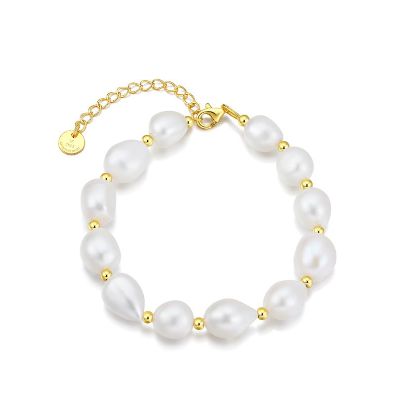 Sterling Silver 925 14k Gold Plated Pearl Beads Bracelets - LOVIISA