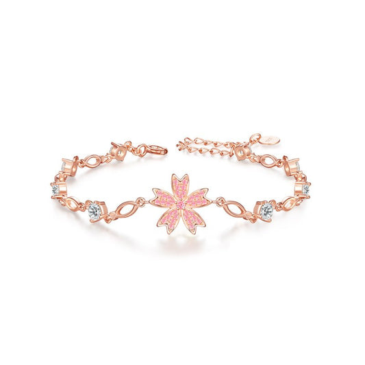 Women's Crystal Flower Bracelet Clover Sterling Silver Bracelet - LOVIISA